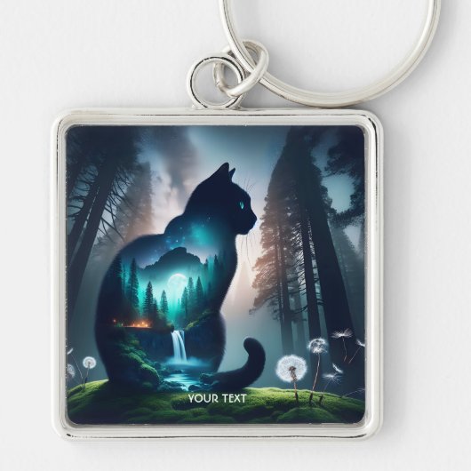 Fantasy Schattige Cat Double Exposition Sleutelhanger (Voorkant)