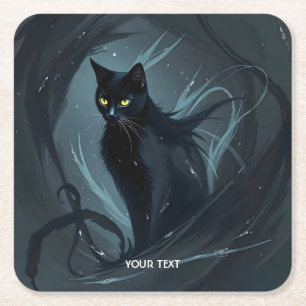 Fantasy Schattige Cat Night Black Vierkante Kartonnen Onderzetter