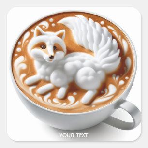 Fantasy Schattige Coffee Fox Cup Vierkante Sticker