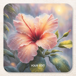Fantasy Schattige Delicate Hibiscus Flower Vierkante Kartonnen Onderzetter