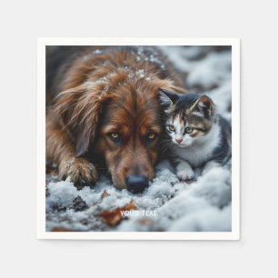 Fantasy Schattige Dog Cat Snow Servet