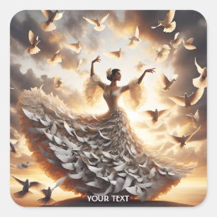 Fantasy Schattige Doves Dance Meisje Vierkante Sticker
