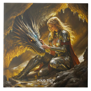 Fantasy Schattige Draak Vrouwelijke Krijger Tegeltje