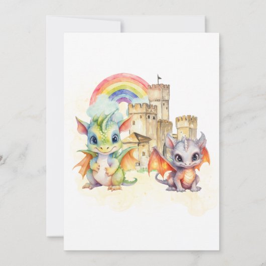 Fantasy Schattige Dragon Castle Rainbow Kids Verja Kaart (Achterkant)