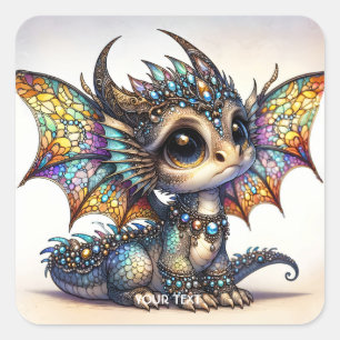 Fantasy Schattige Dragon Glas in lood Vierkante Sticker