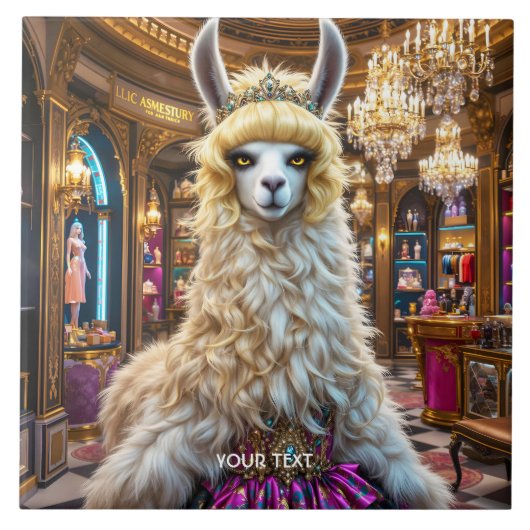 Fantasy Schattige Drama Llama Queen Tegeltje (Voorkant)