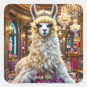 Fantasy Schattige Drama Llama Queen Vierkante Sticker