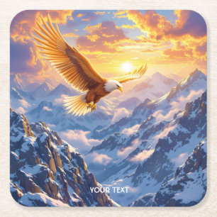 Fantasy Schattige Eagle Mountains Sunrise Vierkante Kartonnen Onderzetter