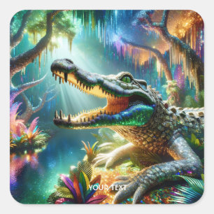 Fantasy Schattige Enchanted Crocodile Oerwoud Vierkante Sticker