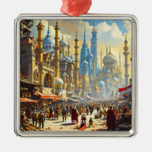 Fantasy Schattige Fantastische Stadsmarkt Metalen Ornament