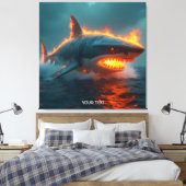 Fantasy Schattige Fire Shark Zee Canvas Afdruk (Insitu (Slaapkamer))