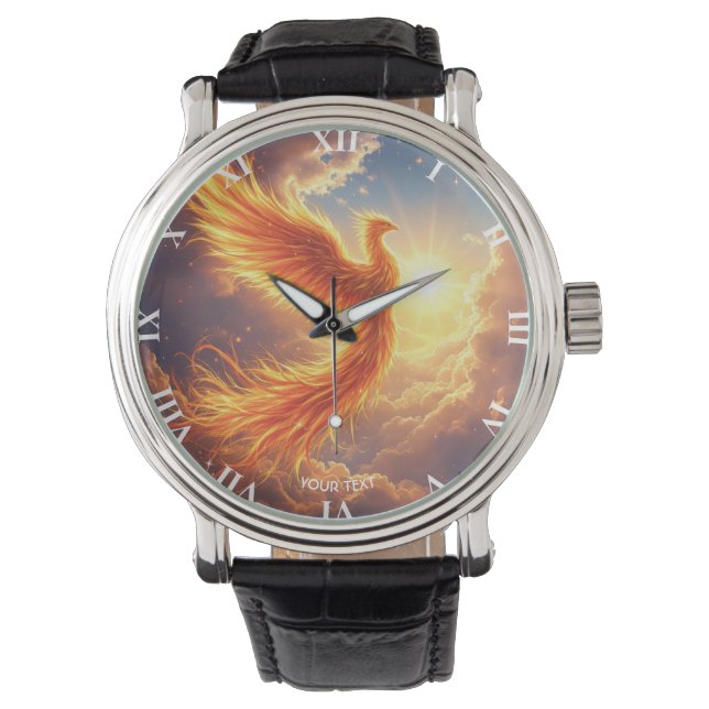 Fantasy Schattige Flaming Phoenix Rises Horloge (Voorkant)