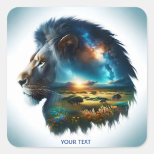 Fantasy Schattige Flowers Lion Desert Vierkante Sticker