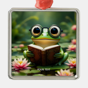 Fantasy Schattige Frog Glasses Boek Metalen Ornament