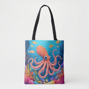 Fantasy Schattige geruit octopus Zee Draagtas