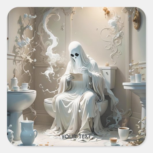 Fantasy Schattige Ghost Badkamer Papier Vierkante Sticker (Voorkant)