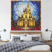 Fantasy Schattige Glas in lood Castle Canvas Afdruk (Insitu (Slaapkamer))