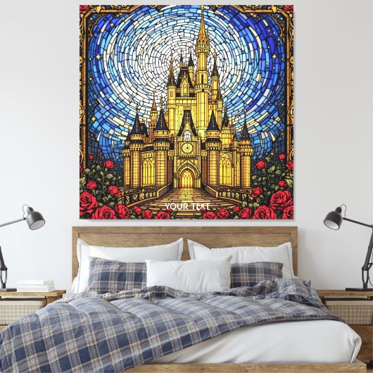 Fantasy Schattige Glas in lood Castle Canvas Afdruk (Insitu (Slaapkamer))