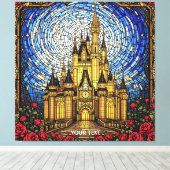 Fantasy Schattige Glas in lood Castle Canvas Afdruk (Insitu (Houten vloer))