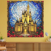 Fantasy Schattige Glas in lood Castle Canvas Afdruk (Insitu (Woonkamer))