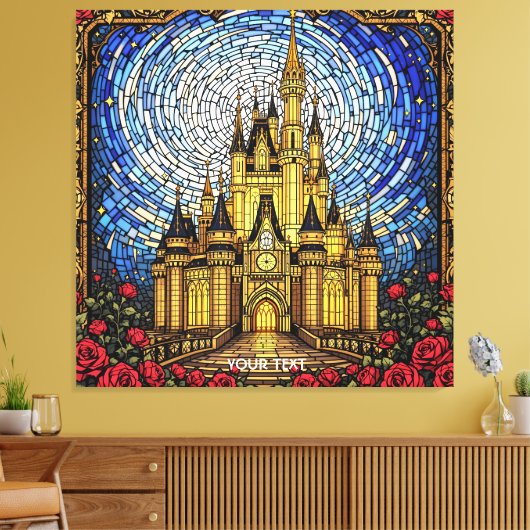 Fantasy Schattige Glas in lood Castle Canvas Afdruk (Insitu (Woonkamer))