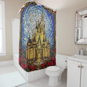 Fantasy Schattige Glas in lood Castle Douchegordijn (In situ)