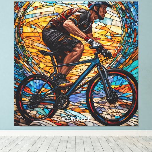 Fantasy Schattige Glas in lood Fietser Canvas Afdruk (Insitu (Houten vloer))