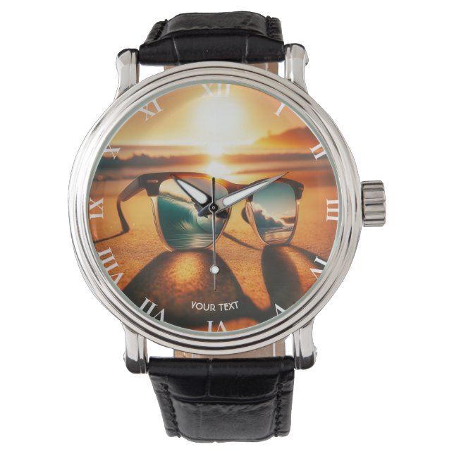 Fantasy Schattige Glasses Sunset Beach Horloge (Voorkant)