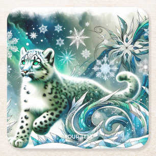 Fantasy Schattige Green Eyes Leopard Vierkante Kartonnen Onderzetter