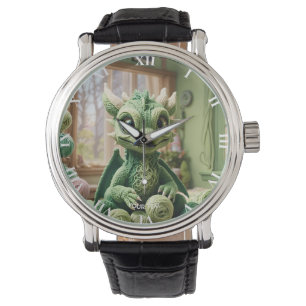 Fantasy Schattige Green Yarn Dragon Horloge