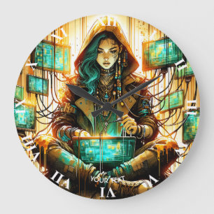 Fantasy Schattige Groen Vrouw Cyber Grote Klok