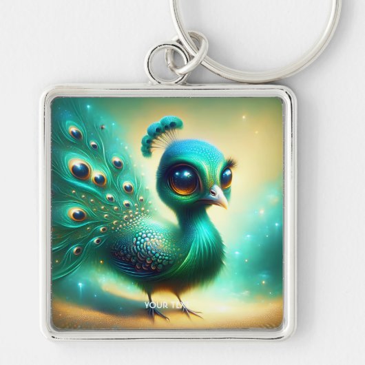 Fantasy Schattige Groene Baby Pauw Sleutelhanger (Voorkant)