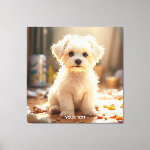 Fantasy Schattige Happy Maltese Puppy Canvas Afdruk