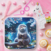 Fantasy Schattige Happy Otter Night Papieren Bordje (Feest)