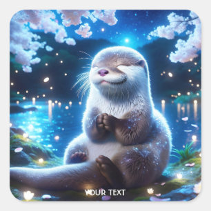 Fantasy Schattige Happy Otter Night Vierkante Sticker