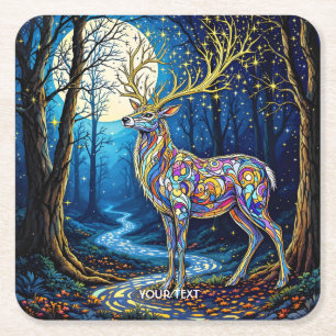 Fantasy Schattige Herten Starlight Antlers Vierkante Kartonnen Onderzetter