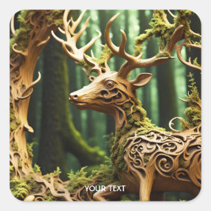 Fantasy Schattige Houten Carving Deer Vierkante Sticker