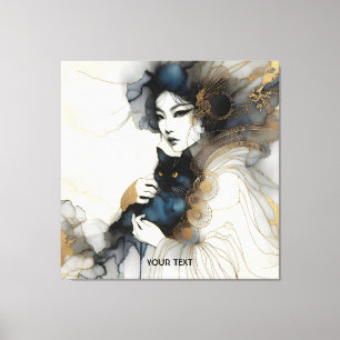 Fantasy Schattige Japans Meisje Cat Canvas Afdruk