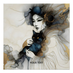 Fantasy Schattige Japans Meisje Cat Perfect Poster