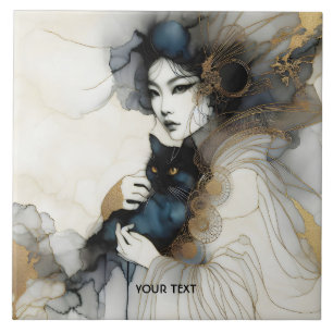 Fantasy Schattige Japans Meisje Cat Tegeltje