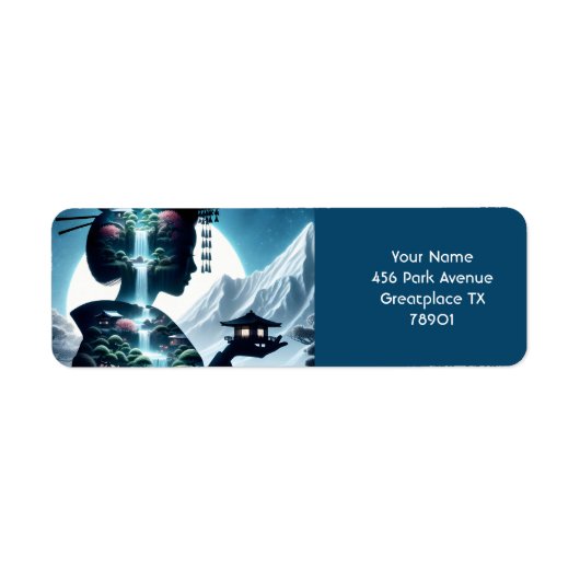 Fantasy Schattige Japans Meisjeslandschap Etiket (Voorkant)