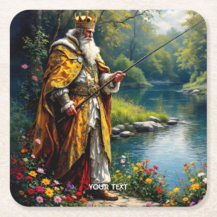 Fantasy Schattige King Gevist in River Vierkante Kartonnen Onderzetter