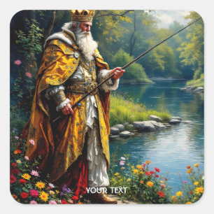 Fantasy Schattige King Gevist in River Vierkante Sticker