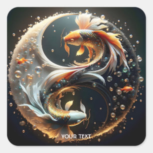 Fantasy Schattige Koi Yin Yang Vierkante Sticker
