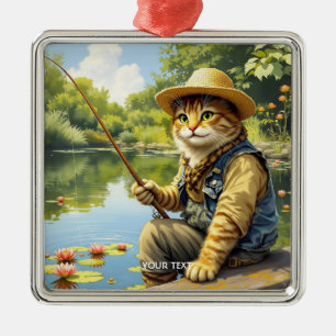 Fantasy Schattige Lake Cat Gevist Metalen Ornament