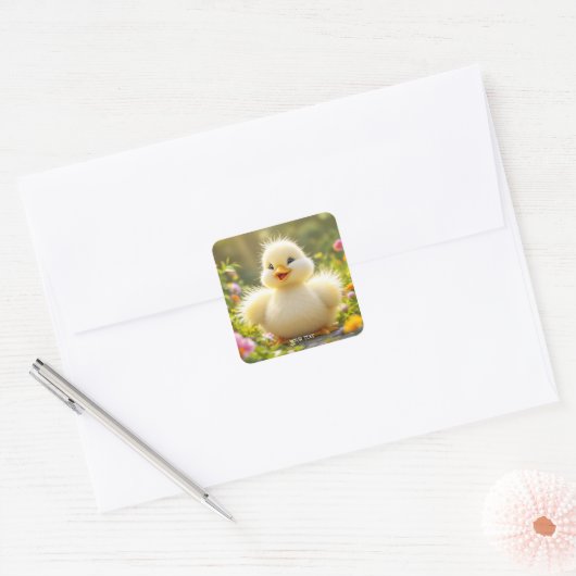 Fantasy Schattige Laughing Fluffy Duck Vierkante Sticker (Envelop)