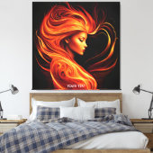 Fantasy Schattige levendig meisje vuur vlammen Canvas Afdruk (Insitu (Slaapkamer))