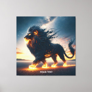 Fantasy Schattige Lion Desert Fire Canvas Afdruk