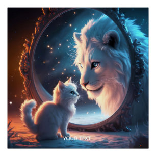 Fantasy Schattige Lion Kitten Mirror Perfect Poster