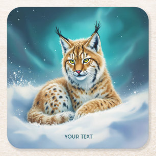 Fantasy Schattige Lynx Cub Winter Vierkante Kartonnen Onderzetter